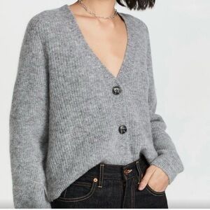 Ganni Alpaca Merino Wool Blend Cardigan in Gray Size Small